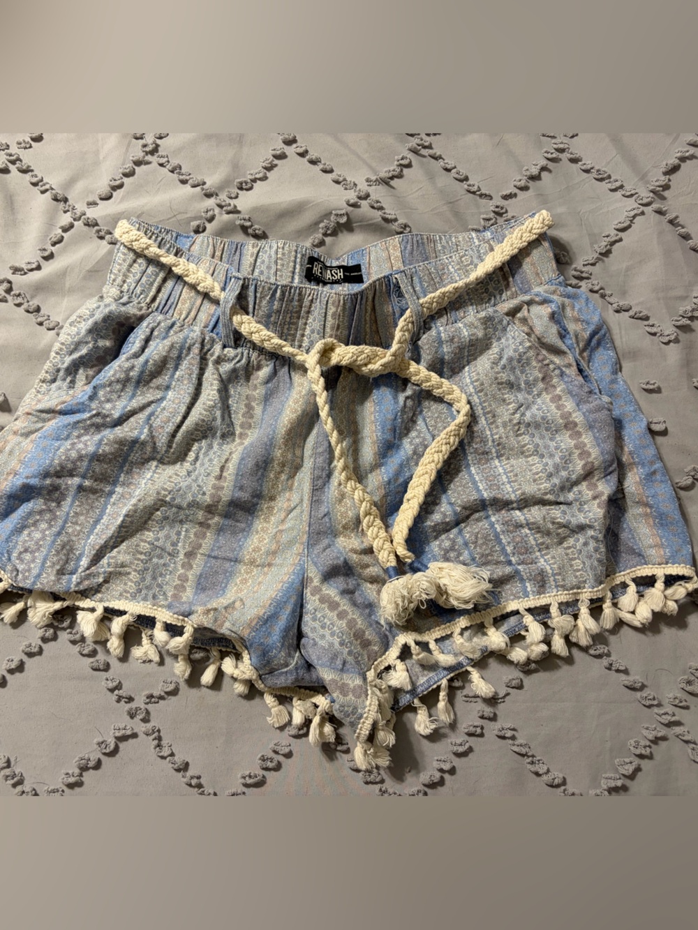 Rewash Blue Stripe Tassel Drawstring Women's Shorts
